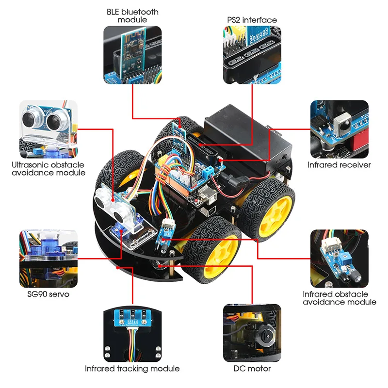 Keywish For Arduino Robot 4WD Cars APP RC Remote Control Bluetooth Robotics Learning Kit Educational Stem Toys for Children Kids Keywish For Arduino Robot 4WD Cars APP RC Remote Control Bluetooth Robotics Learning Kit Educational Stem Toys for Children Kids