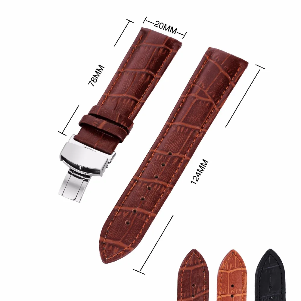 

Luxury Dark Brown Genuine Leather Deployant Clasp Watchband 18 20 22 24mm Replacement Watch Strap for Men and Women