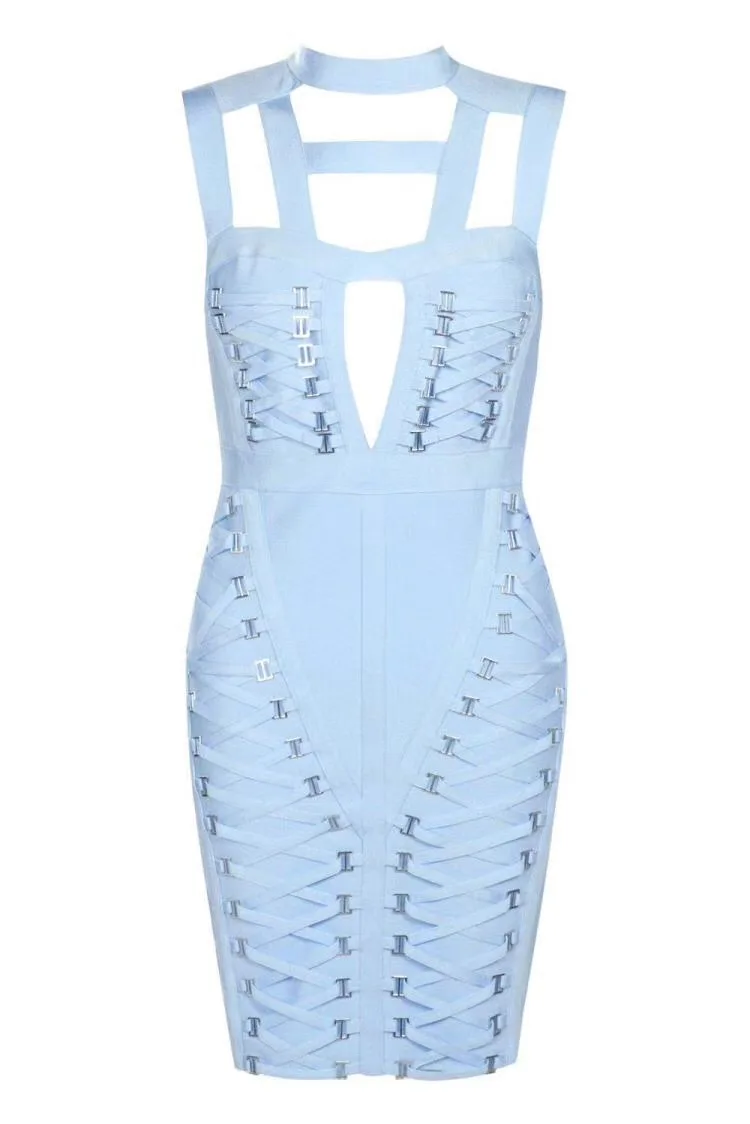 

Summer Women Bandage Dress Sexy Light Blue Black Hollow Out Party Bodycon Dresses Straps Vestidos Wholesale