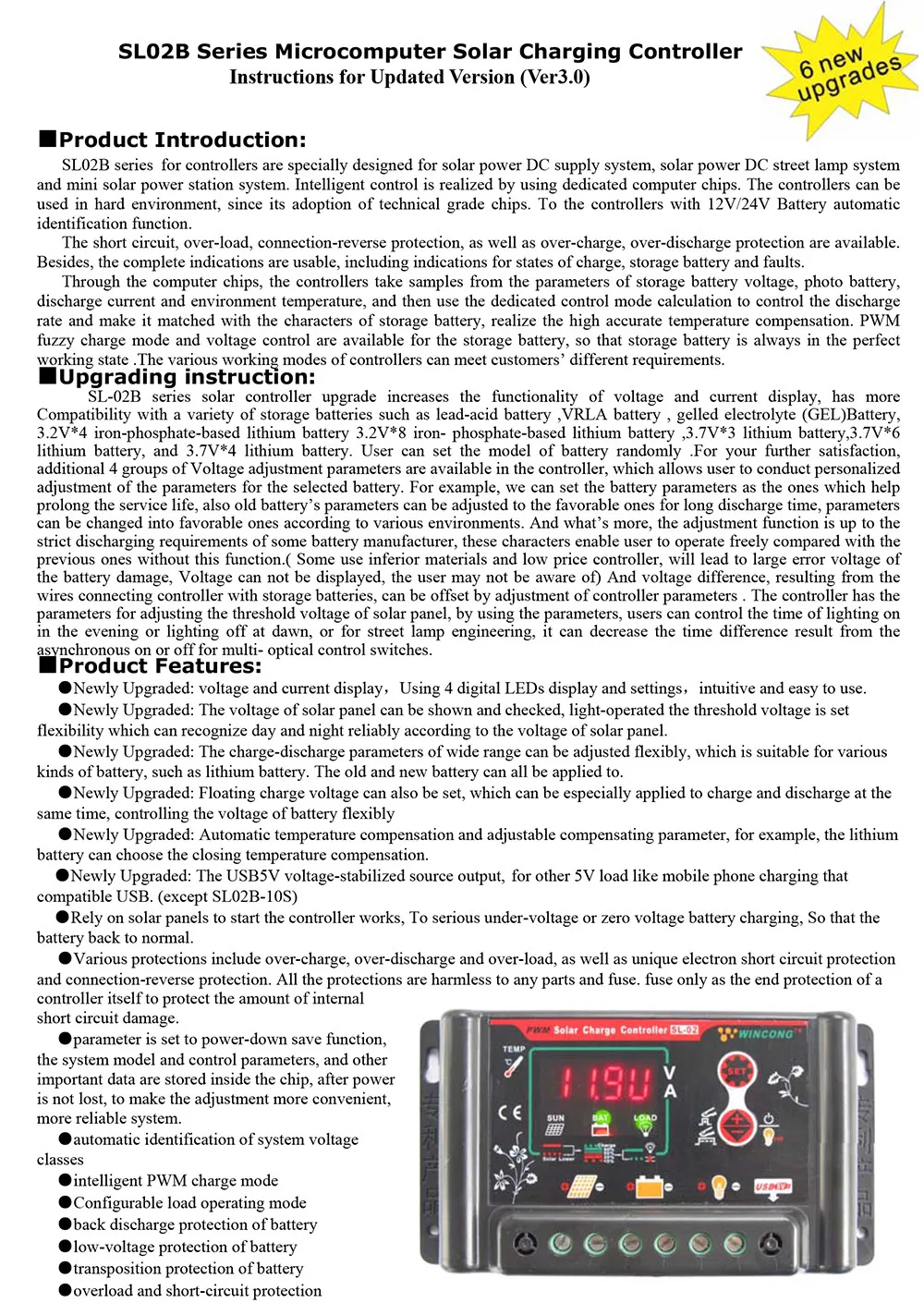 SL02B-10A 10A 12 V/24 V Солнечный контроллер заряда для фотоэлектрических систем, зарядить до литиевая батарея/свинцово-кислотная батарея, регулируемый таймер управления освещением для дома