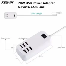 Зарядное устройство XEDAIN для iPhone iPad samsung Xiaomi, 20 вт, 3 а, штепсельная вилка стандарта ес/сша, 6 портов, настенная док-станция для мобильного телефона, usb-адаптер, зарядное устройство