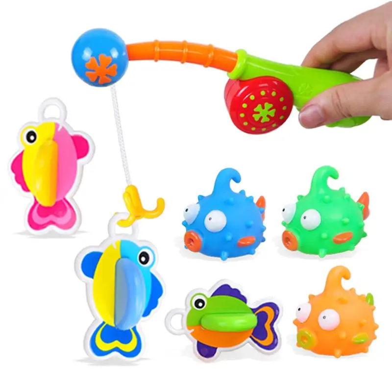 

4Pcs/Set Children Baby Bath Toy Fishing Game Cute Spotted Fish With Rod Gift Bathtub Fun Time Bathroom Pool Educational