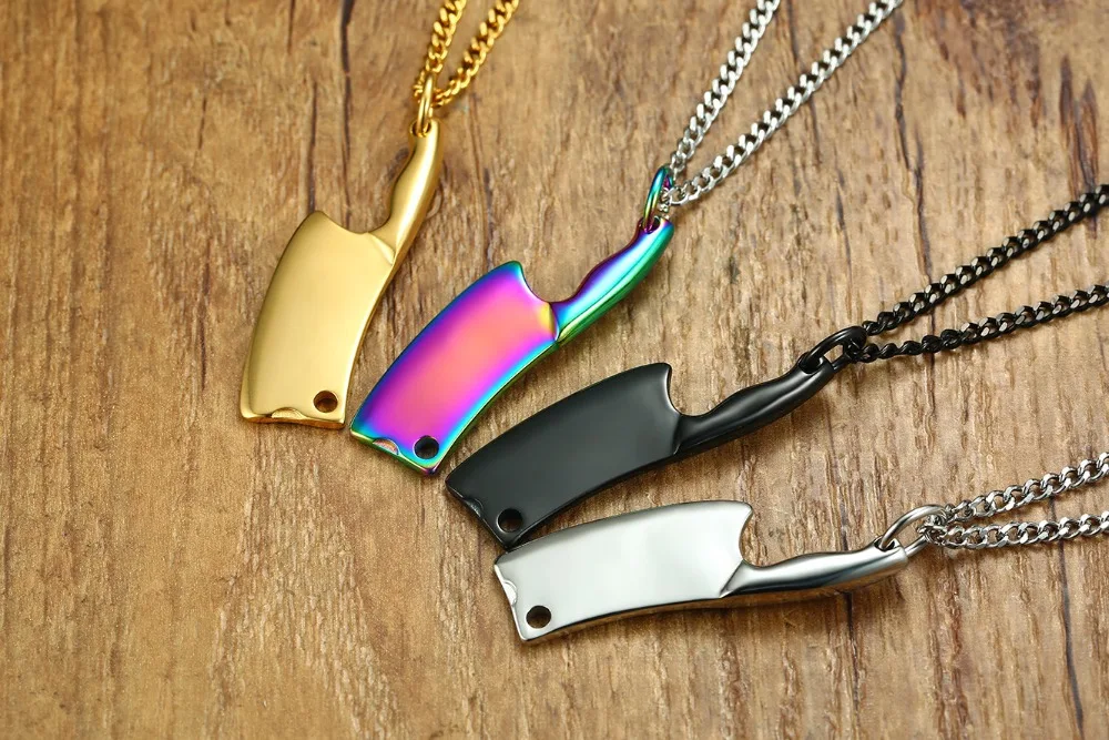 

Fashion Stainless Steel Multicolor Gold Black Silver Color Knife Men Necklaces Pendants Charm Jewelry Long Necklace For Male