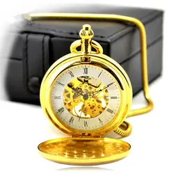Роскошные Скелет золото полые автоматические механические карманные часы Для мужчин Винтаж руки ветер часы змея цепи из