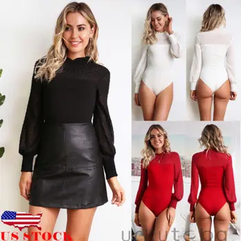 

2018 New Fashion Hot Sexy Charming Womens Long Sleeve Bandage Lace Bodysuit Leotard Tops Jumpsuit Rompers