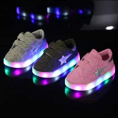 

Fashiom new pentagram children light flashing shoes boys girls mesh breathable sports shoes baby luminous led fashion sneakers