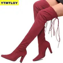Размеры 35-43; новая обувь; женские сапоги; черные пикантные Женские Сапоги выше колена; сезон осень-зима; женские ботфорты до бедра; красные сапоги