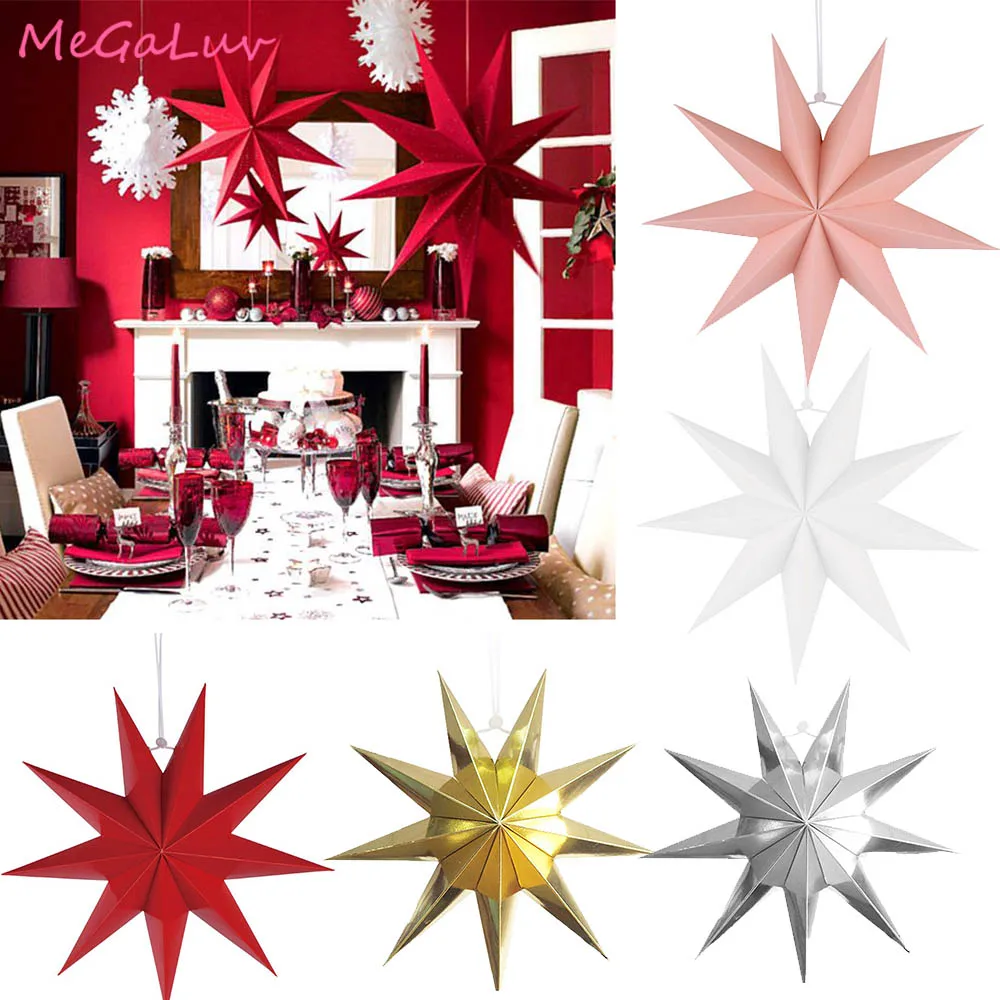 

1pc 30cm 6" Christmas Ornaments Hanging DIY Nine Angles Paper Star Wedding Decor Birthday Party Folded Lantern Home Decoration