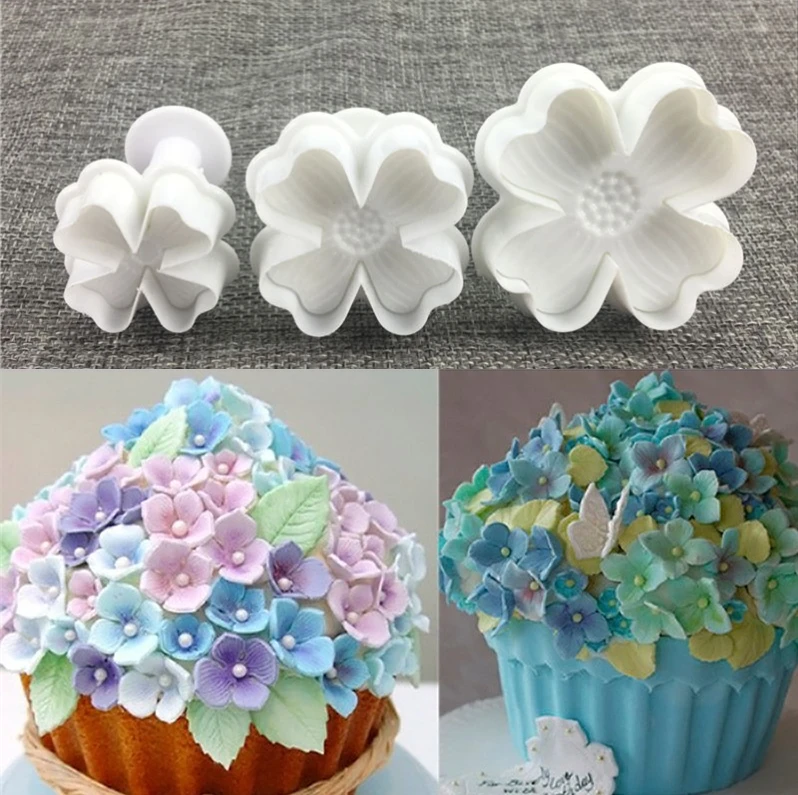 3pcs Hydrangea Fondant Cake Decorating Sugar Craft Plunger Cutter