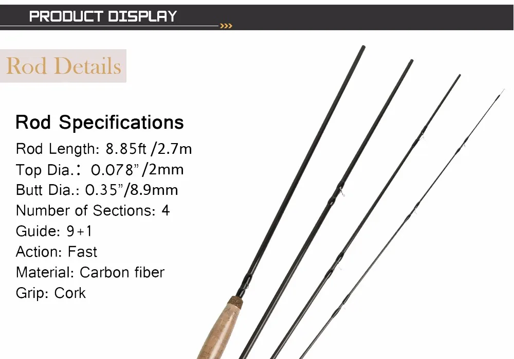 Goture 5/6 набор удочек для ловли нахлыстом 2,7 М удочка из углеродного волокна, алюминиевая катушка для ловли нахлыстом, сухими мухами Конический лидер для рыбалки