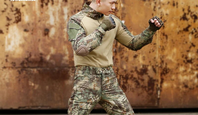 uniforme tático camisa com almofadas cotovelo camuflagem