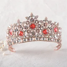 Snuoy Bright Shining Red Rhinestone Tiara Comb Millet Pearl Flower Bridal Hair Ornament Headband Bridal Headpiece Jewelry HG803