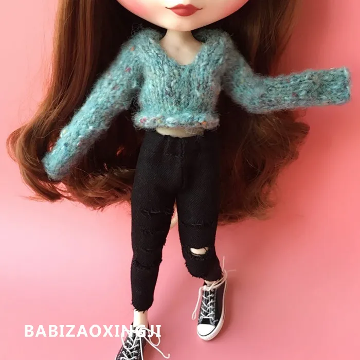 1/6 blyth кукольная одежда Pullip модные кукольные аксессуары свитер+ джинсы с дырками костюм 30 см bjd blyth кукольная одежда для Барби