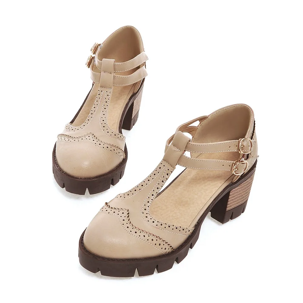 NEMAONE/женские туфли-лодочки; коллекция года; сезон весна-осень; Офисная Женская обувь с пряжкой на высоком каблуке в стиле ретро; обувь с круглым носком; женские туфли-лодочки на толстом каблуке