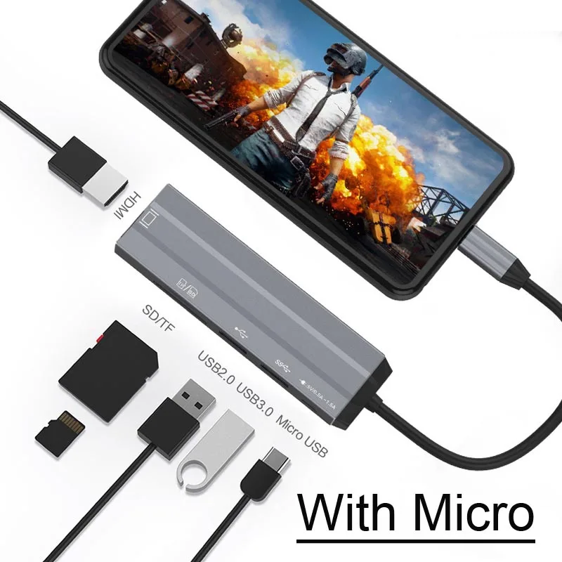 AIXXCO usb type C к HDMI концентратор RJ45 Thunderbolt 3 адаптер для MacBook samsung Dex Galaxy S10/S9 USB-C конвертер Thunderbolt HDMI - Цвет: With Miro USB