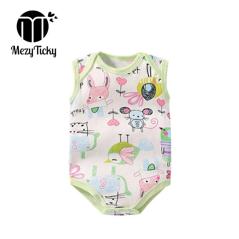 

MezyTicky Newborn Soft Cotton Jumpsuit Overalls Baby printed Bodysuit Boys Girls sleeveless Clothes Infant triangle Underwear