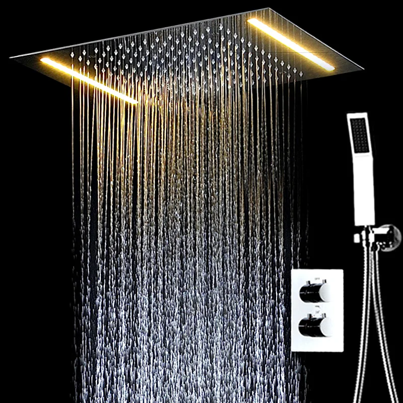 Modern Concealed Electric LED Ceiling Rain Shower Systems Thermostatic