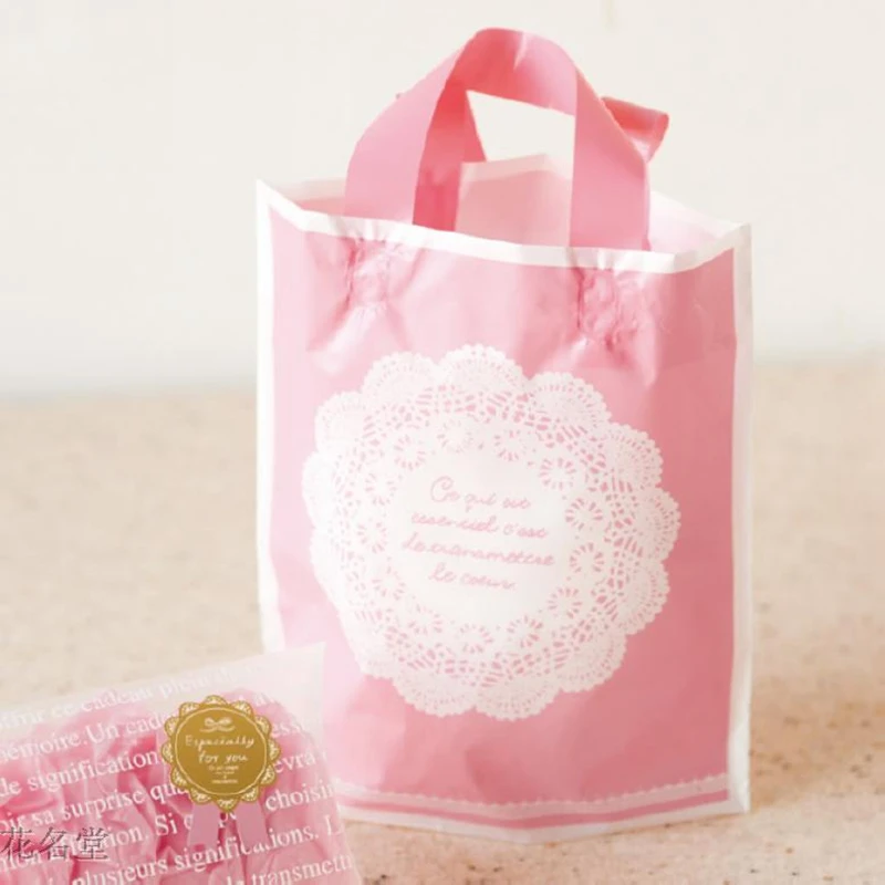 

Pink lace gift bags,plastic shopping bag,Favor bags,Clothing bag 25pcs/lot