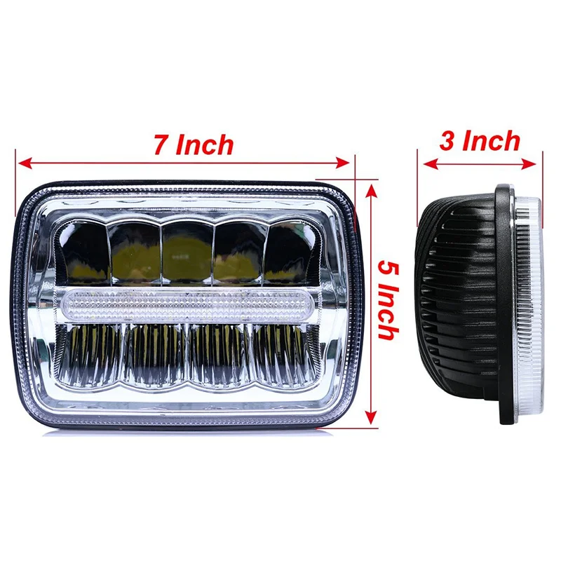 Квадратный светодиодный фонарь, 7x6 5x7, хромированный отражатель, морской Светодиодный луч, сменный, для мотоцикла, 7 дюймов, фара DRL Для Jeep Cherokee XJ YJ MJ