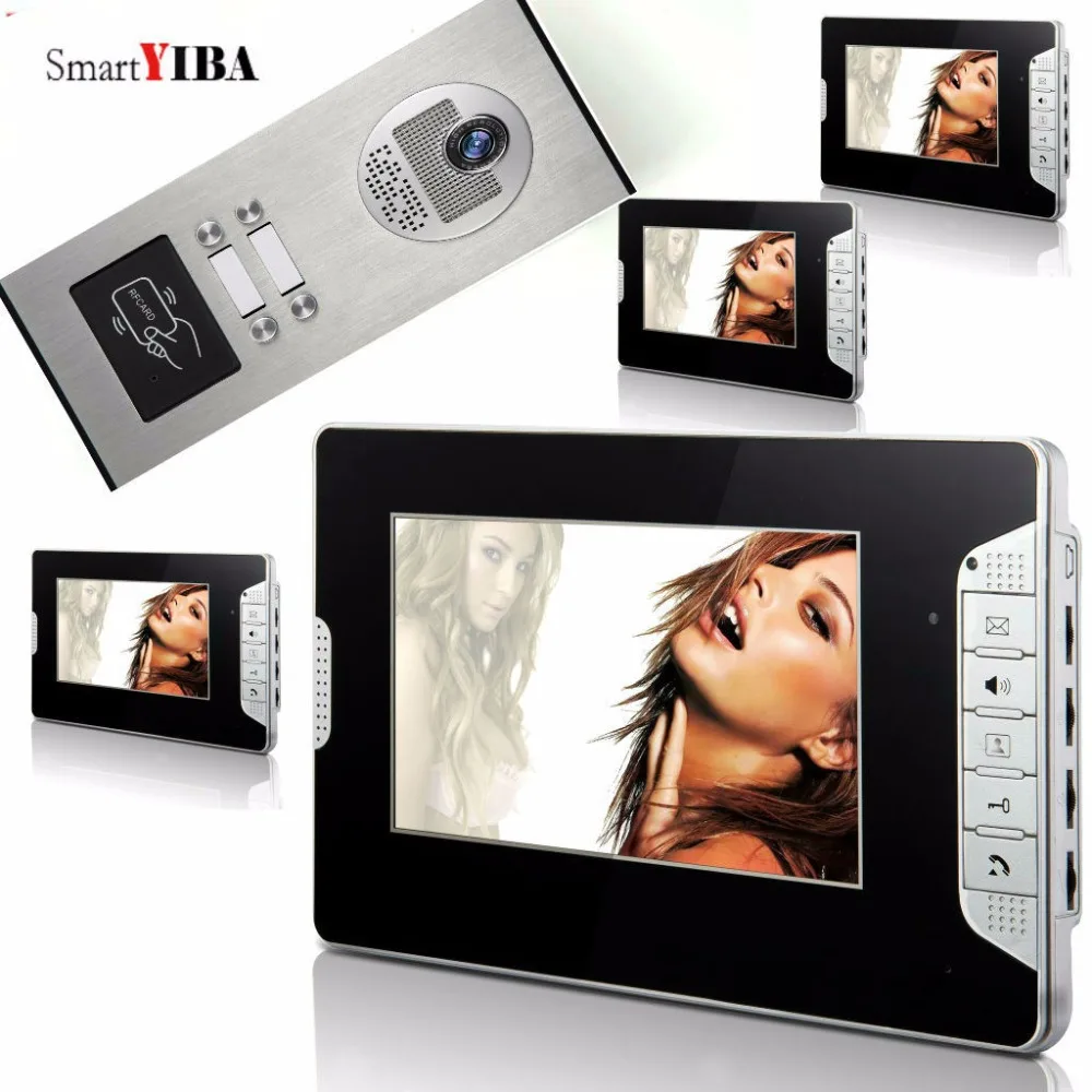

SmartYIBA 7"Multi Apartment Intercom System For 4 Household RFID Access Door Camera Villa/House Video Door Phone Doorbell Kits