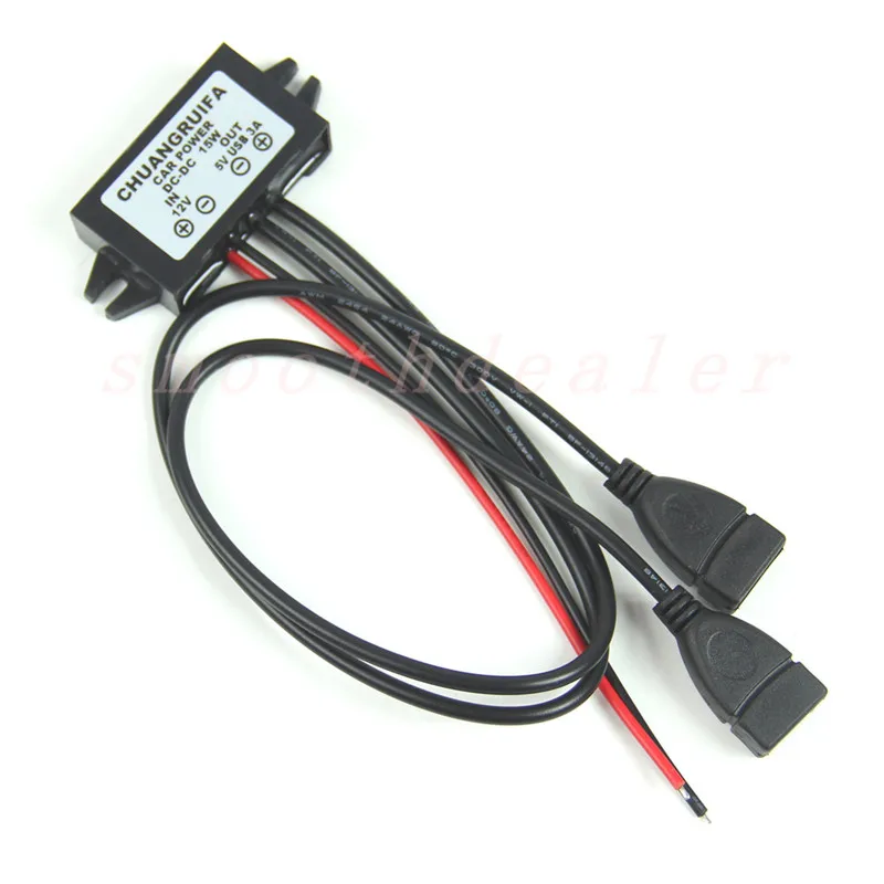 

1PC Waterproof DC DC Converter Module 12V To 5V 3A 15W Dual USB Output Power Adapter Cable Adapter