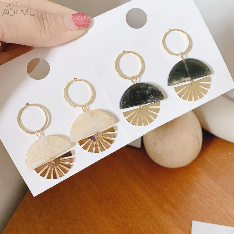 

AOMU Korea New Fashion Acrylic Geometric Round Semicircle Metal Long Drop Earrings for Women Girl Party Gift Jewelry