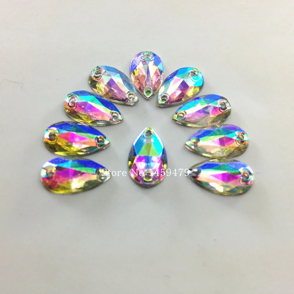 

Wholesale Rhinestones 500pcs 7x12mm Tear Drop Stone Crystal Clear AB Color Resin Sewing Crystal 2 Holes For Dress Garment sz1