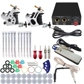 

2017 Professional Complete Tattoo Machine Kit Set 2 Coil Tattoo Machine Gun Power Supply Needles Grips Tips For Tattoo Body Art