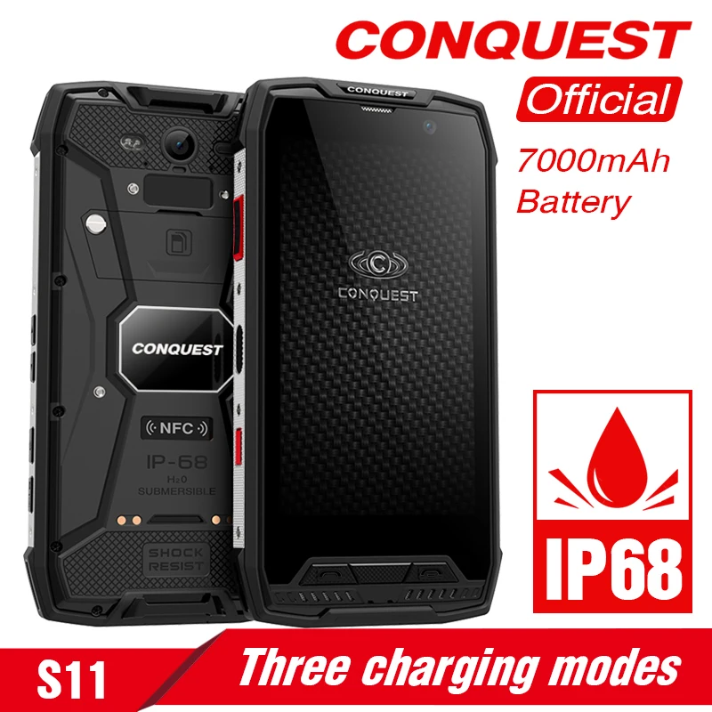 Conquest S11 прочный смартфон IP68 Водонепроницаемый 5,0 дюймов ips Android 7,0 рация сотовый телефон 6 ГБ ОЗУ 128 Гб ПЗУ NFC 16 МП камера