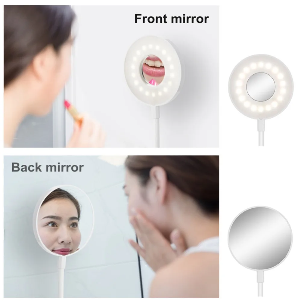  Table Lamp LED Foldable Table Clip Night Light Adjustable Brightness Makeup Light Round With Mirror