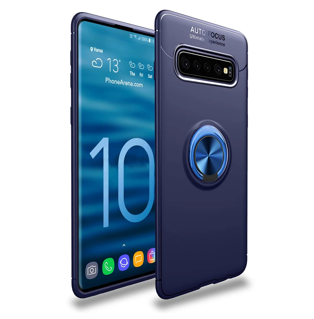 Чехол для samsung Galaxy S10 5G Version, металлический держатель с кольцом на палец, мягкий силиконовый чехол из ТПУ для S10 Note10 plus S10e S9 S8 Note 9 - Цвет: Blue