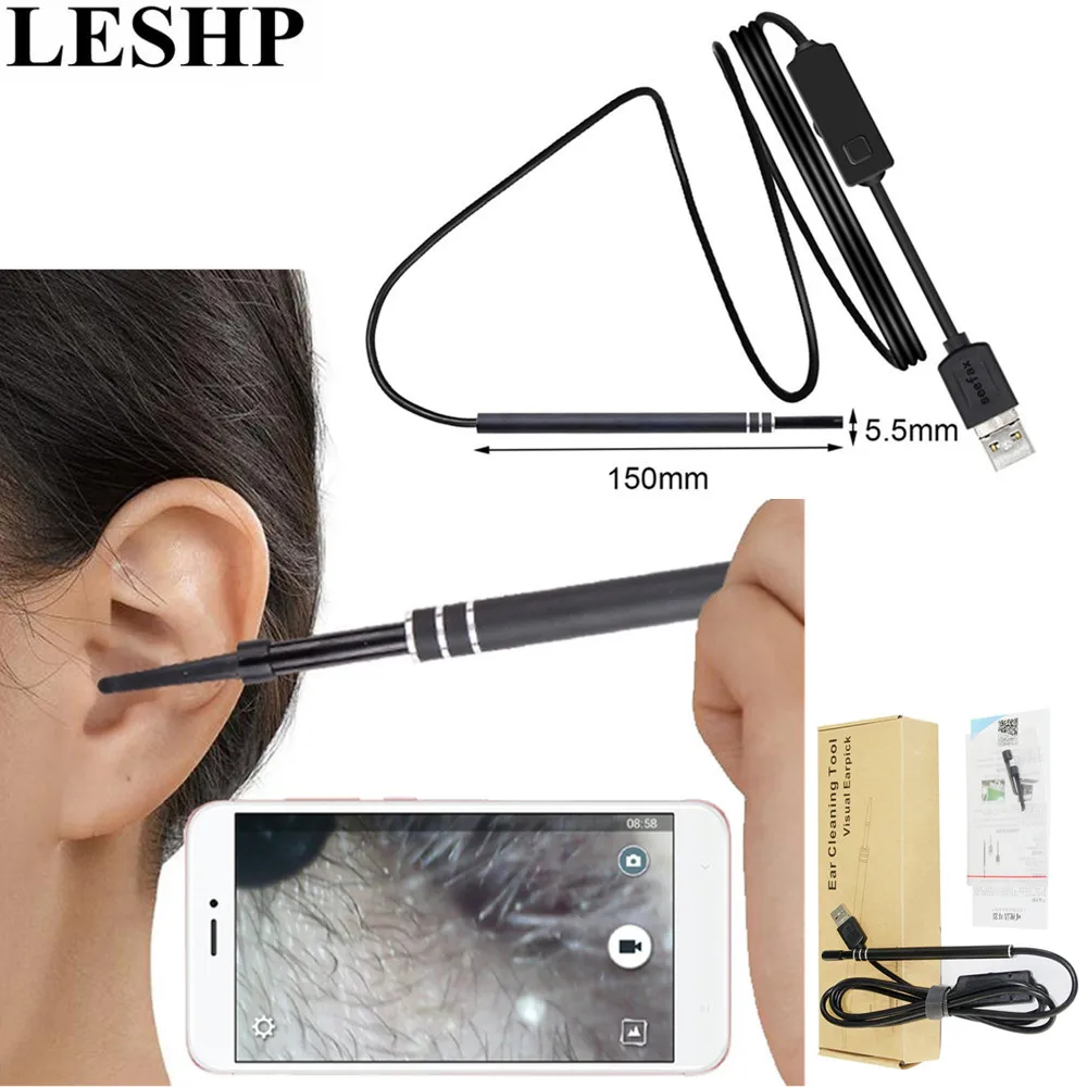

LESHP Multifunctional Endoscope Earpick 2-in-1 USB Ear Cleaning HD Visual Ear Spoon With Mini Camera Ear Cleaning Tool
