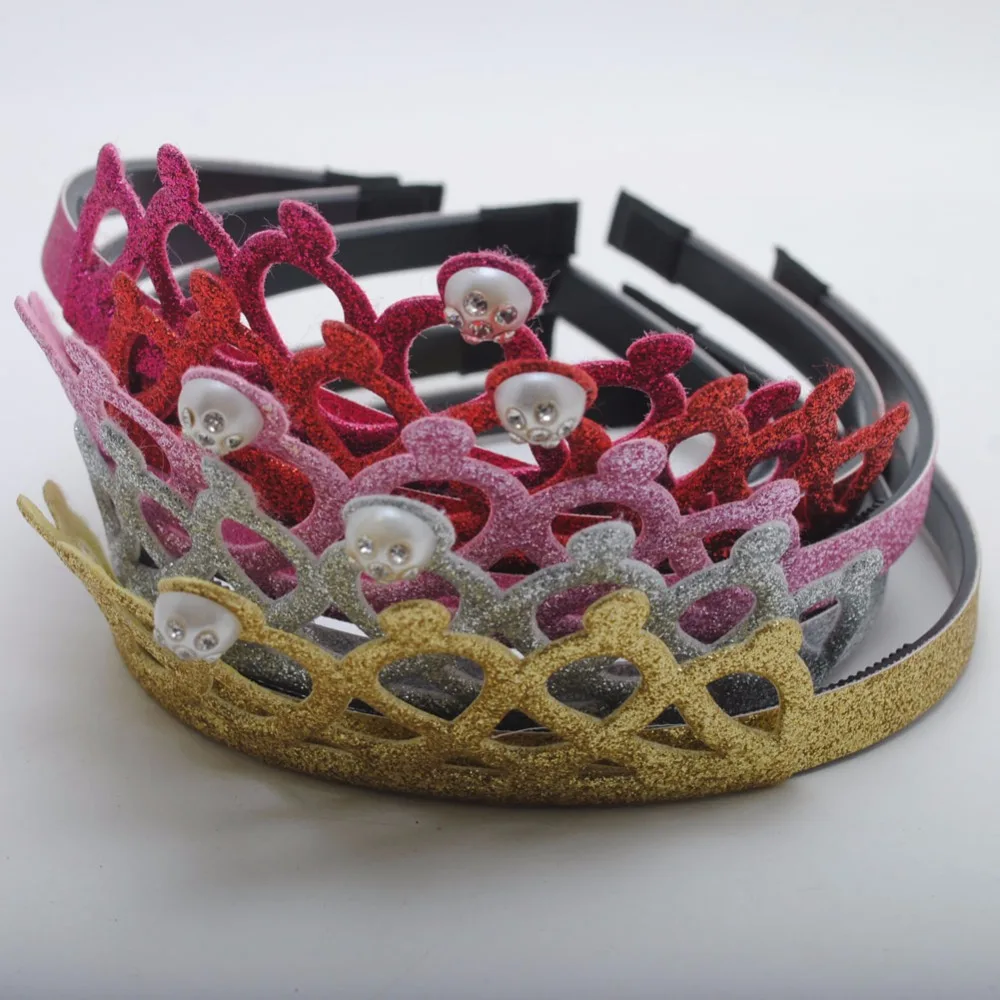 

10Piece Girls Crown Hair Accessories 1cm Wide Solid Hairbands Girls Glitter Headbands Teeth Hair band With Rhinestone