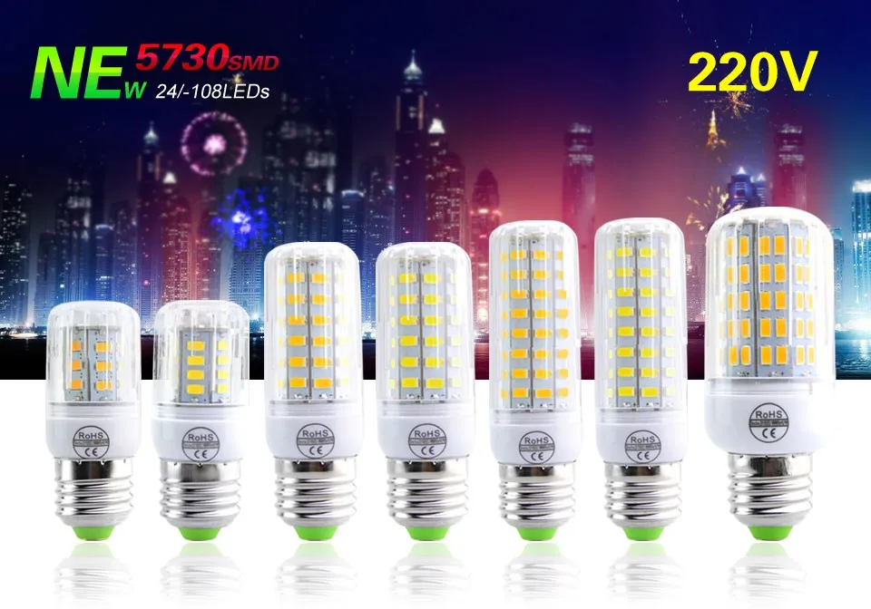 AmmToo E27 Led кукурузный светильник 5730 SMD быстрый отвод тепла пластиковая крышка Светодиодная кукурузная лампа 24 30 42 64 80 89 108 светодиоды лампада светодиодный светильник