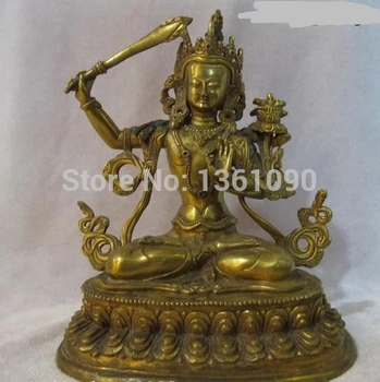 

xd 00652 9"Tibet Buddhism 100% Bronze 24K Gold Gilded Manjusri Kwan-Yin Buddha Statue