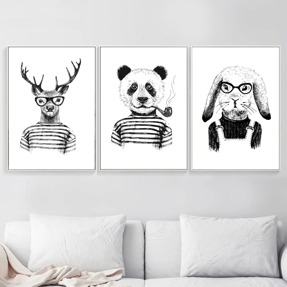 

Fashion Clothes Deer Panda Rabbit Nordic Poster And Prints Wall Art Canvas Painting Wall Pictures For Living Room Home Decor