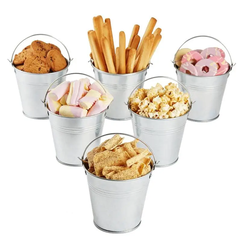 6pcs 10.5x7.2x10.5cm Mini Tinplate Metal Bucket Icing French Fries Tin