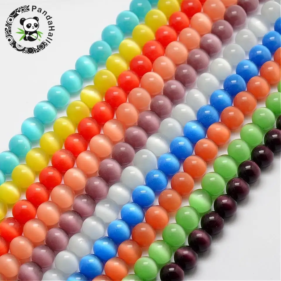 Cat Eye Beads, Round, Mixed Color, 8mm, Hole 1mm; about 15.5"/strand