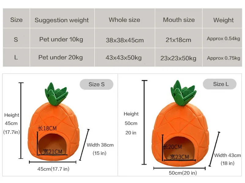 Домик для домашних животных с ананасом, корзина для сна, кошка, щенок, кровать для маленьких собак, подстилка, шезлонг, складной домик, диван, Ниша, пещера