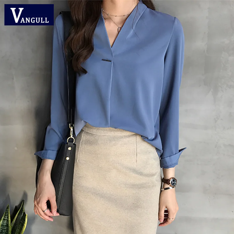 

Vangull Vintage Soft V-Neck Blouse Women Rayon Shirt 2019 New Spring Elegant Female Retro Chiffon Shirts Tops Sequined Blusas