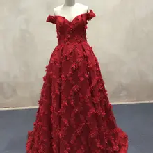 Красные Роскошные 3D кружевные вечерние платья с открытыми плечами с вырезом в виде сердца, вечерние платья со шлейфом