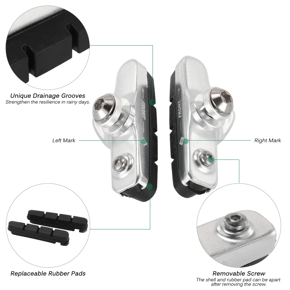 Lixada 55 мм дорожный велосипед велосипедный тормоз держатель обуви резиновые колодки Блоки Передняя колодка задняя колодка резина+ алюминиевый сплав