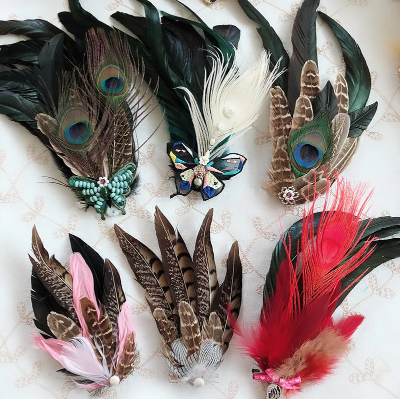 Feathered wild chicken feather stage performance exaggerated ornaments hairpin bosom brooch special purpose orphan co | Дом и сад