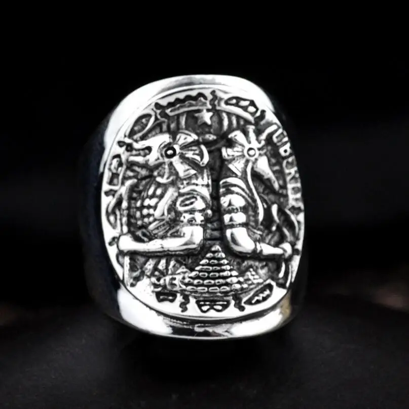 

Sterling 925 Silver Personality Anubis Wanderer Coin Open Adjustable Ring Jewelry (HY)