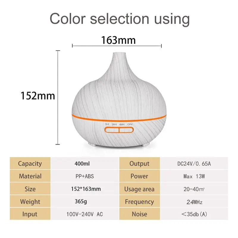 

400ml Aroma Air Humidifier Wood Grain With LED lights Essential Oil Diffuser Aromatherapy Tip mouth Humidifier Diffuser Machine