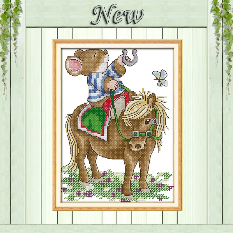 

Have money immediately mouse and horse painting counted Print on canvas DMC11CT 14CT Cross Stitch kits Needlework Sets embroider
