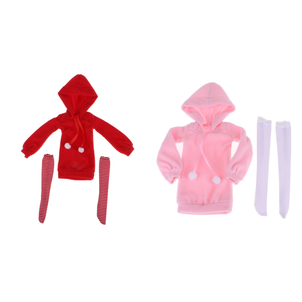 Fashion Hoodie Sweatshirt Dress with Stockings Suit for 1/3 BJD 60cm Dolls Accessories