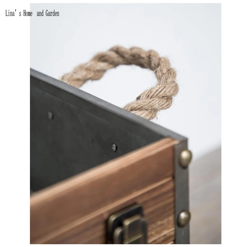 handcraft wood metal vintage retro industrial storage crates with hemp rope handles (6)
