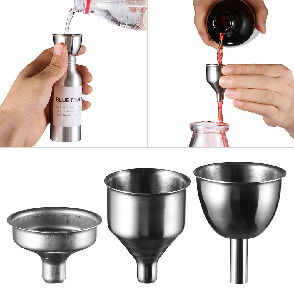 

1/3Pcs New Practical Mini Stainless Steel Bar Wine Funnel Small Mouth Fill Hip Flask Kitchen Handle