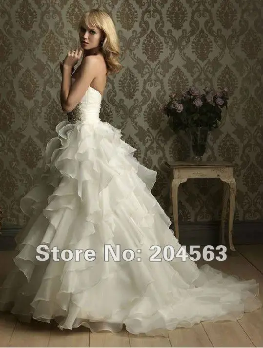 

Free Shipping New Arrival Organza A Line In Stock Wedding Dress With Ruffle Skirt Custom size/color
